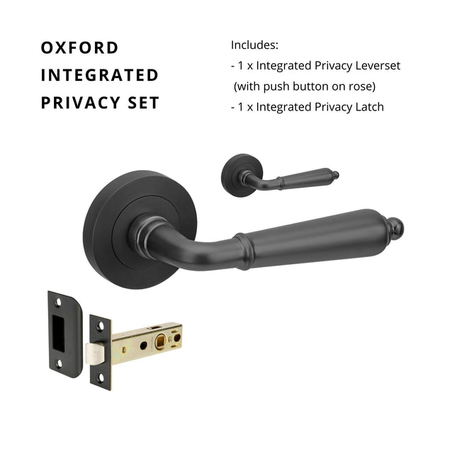 Oxford Door Lever Handle on Round Rose Privacy Set Black 10072.BLK Zanda