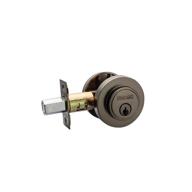 Low Profile Deadbolt Round Single Cylinder Box Pack Gun Metal 515RGMBP N2LOK