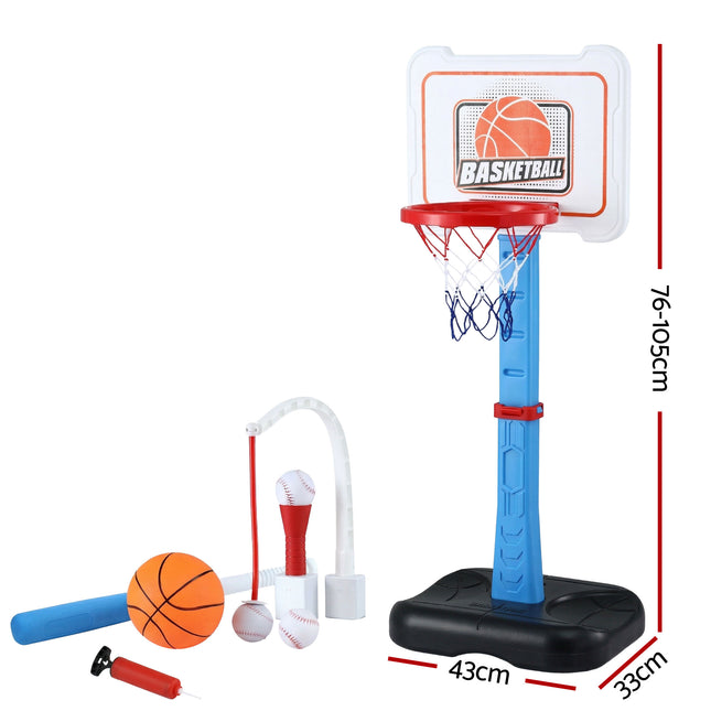 Keezi Kids Basketball Hoop Stand Baseball Set Adjustable Height Sports Toys Blue – product detail