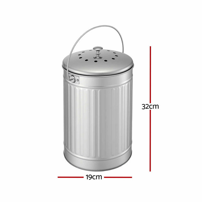Gardeon Compost Bin Kitchen Countertop Food Waste Caddy 6L Silver – product detail