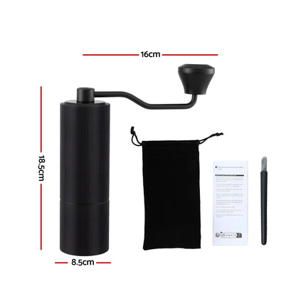 Devanti Manual Coffee Grinder with 24 Adjustable Settings | Hand Coffee Bean Burr Mill for Espresso French Press | Portable Stainless Steel Quiet Grinder with Storage Bag for Travel Camping, Black