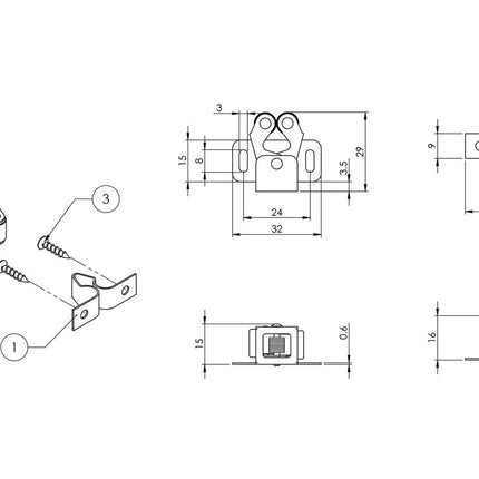 190 | 10 x Plastic Roller Catch Zinc Plated Steel 25x32x16mm | Emroware Decorus Hardware Perth Australia