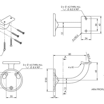 449GPPP | Extended Bracket 25mm Gold Plated | Emroware