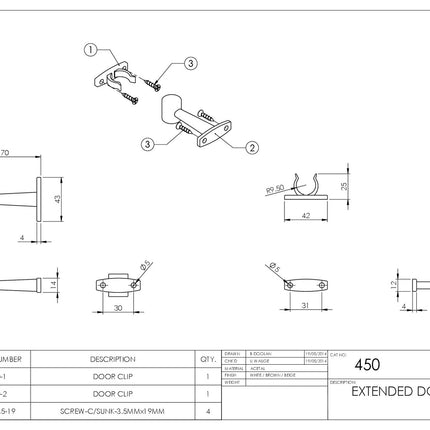 450WHS | Extended Door Clip White 70mm | Emroware