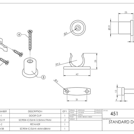451WHS | Standard Door Clip White | Emroware