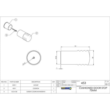 453WHS | Door Stop Wall Mounted 75mm Plastic Cushion White | Emroware
