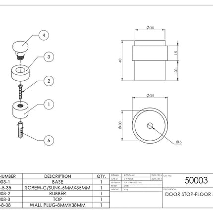 50003 | Door Stop Floor Mounted Type Satin Zinc Alloy | Emroware Decorus Hardware Perth Australia