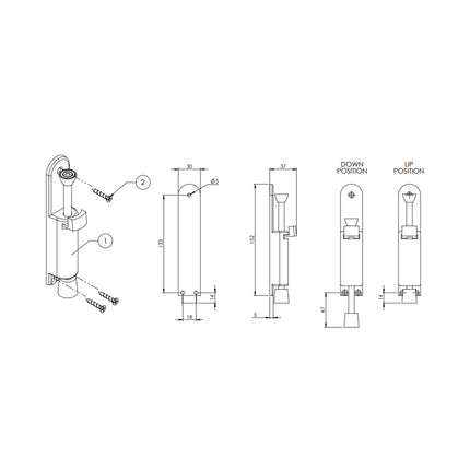 50019 | Door Holder 160mm Plunger Foot Operated Satin Zinc Alloy | Emroware Decorus Hardware Perth Australia