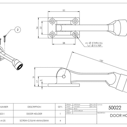 50022 | Door Holder Swing Down Mounted Type Satin | Emroware Decorus Hardware Perth Australia