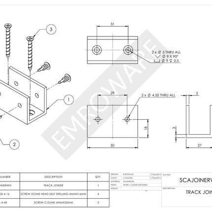 SCAJOINERAN | Track Extension Joiner Kit Clear Anodised | Emroware Decorus Hardware Perth Australia