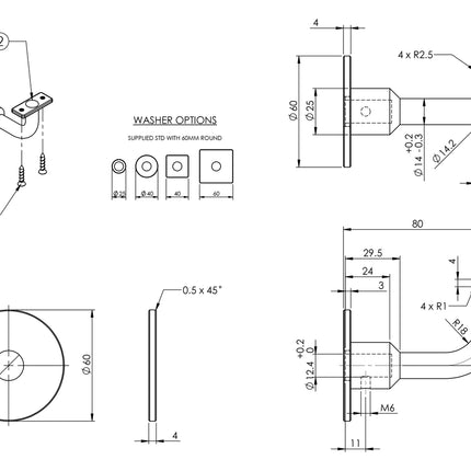 SS441CT | Deluxe Handrail Bracket Curved Top 304 Brushed Stainless Steel | Emroware