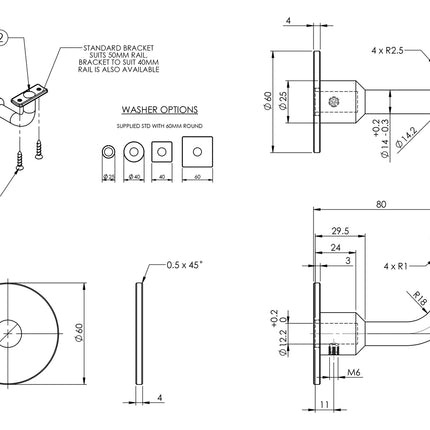 SS441CT | Deluxe Handrail Bracket Curved Top 304 Brushed Stainless Steel | Emroware