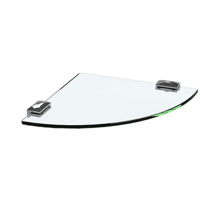Emroware GLCCP Glass Corner Shelf – 230mm Chrome plated zinc brackets 6mm toughened glass Decorus Hardware Perth Australia