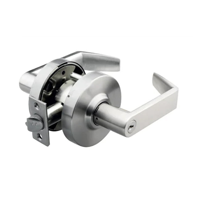 Planum Door Lever Handle on Round Rose Keyed Entry Satin Chrome Plate Box Pack 265/P/SCPBP N2LOK