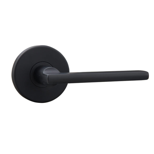 Decorus Door Lever Handle on Round Rose Passage Set Box Pack Matt Black 545DEMBBP N2LOK