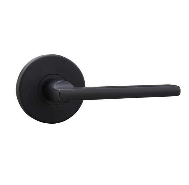Decorus Door Lever Handle on Round Rose Passage Set Box Pack Matt Black 545DEMBBP N2LOK