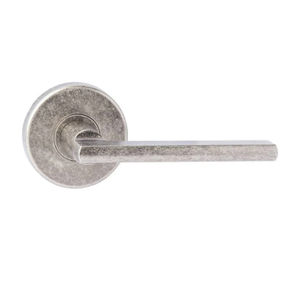 545 DE RN BP | Door Lever Handle on Round Rose Passage Set Box Pack Rumbled Nickel 545DERNBP | N2lok