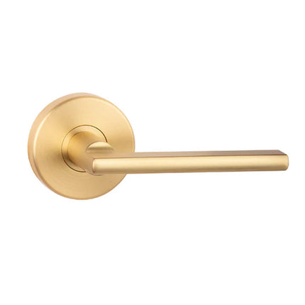 N2L 545 DE SB BP | Door Lever Handle on Round Rose Passage Set Box Pack Satin Brass 545DESBBP | N2lok