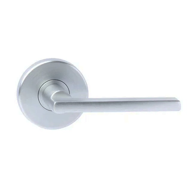 Decorus Door Lever Handle on Round Rose Passage Set Box Pack Satin Chrome Plate 545DESCPBP N2LOK