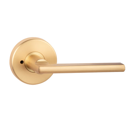 555 DE SB BP | Door Lever Privacy Set on Round Rose Box Pack Satin Brass | N2lok