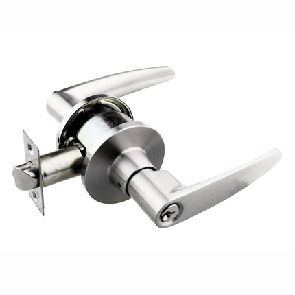 555R E PC BP | Equatos Door Lever Handle on Round Rose Privacy Polished Chrome Box Pack 555R/E/PCBP | N2lok