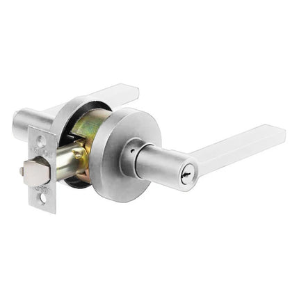 565R D PC BP | Door Lever Handle on Round Rose Keyed Entry Polished Chrome Box Pack 565R/D/PCBP | N2lok