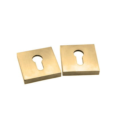 56/60E S L03 BP | Square Euro Cylinder Escutcheon 60mm Box Pack Polished Brass | N2lok