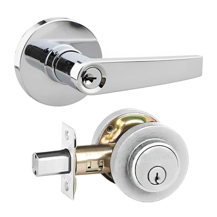575R HC PC BP | Horizonte Door Lever Round Rose Combo Set Polished Chrome | N2lok