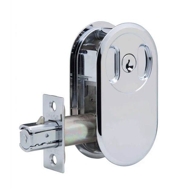66 RPDL PC BP | Lockable Cavity Sliding Door Lock Round Box Pack Polished Chrome 66RPDLPCBP | N2lok