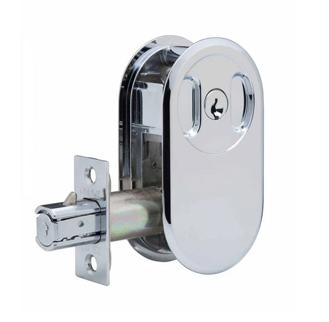 66 RPDL PC BP | Lockable Cavity Sliding Door Lock Round Box Pack Polished Chrome 66RPDLPCBP | N2lok