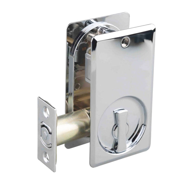 Lockable Cavity Sliding Door Lock Square Clear Pack Satin Chrome Plate 66SPDLSCPCP N2LOK | Decorus Hardware