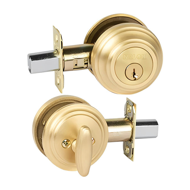 Forged Brass Deadbolt Round Single Cylinder Box Pack Satin Brass A717SBBP N2LOK