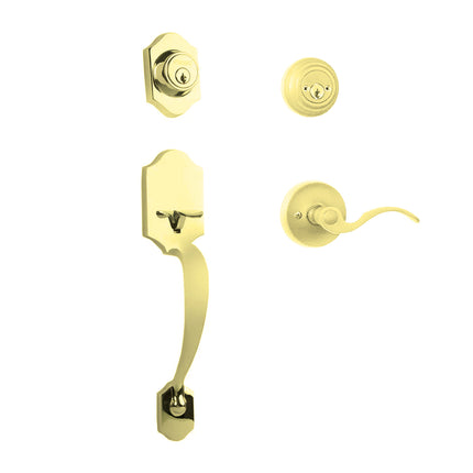 Charente Door Handle Double Cylinder Flutto on Piatta Entrance Set Polished Brass N2LOK
