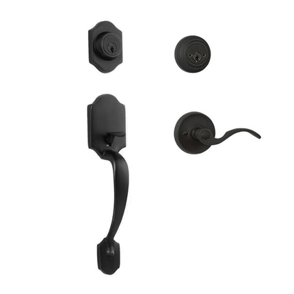 765 CH DC FL/PI MB BP | Charente Door Handle Double Cylinder Flutto on Piatta Entrance Set Matt Black | N2lok