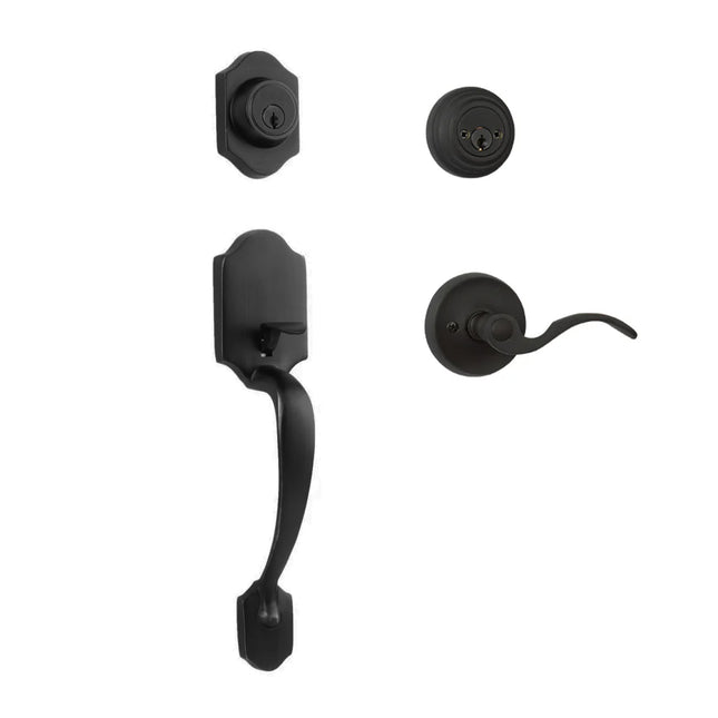 765 CH DC FL/PI MB BP | Charente Door Handle Double Cylinder Flutto on Piatta Entrance Set Matt Black | N2lok