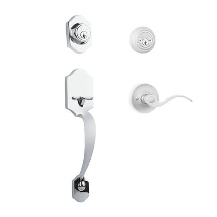 Charente Door Handle Double Cylinder Flutto on Piatta Entrance Set Polished Chrome N2LOK