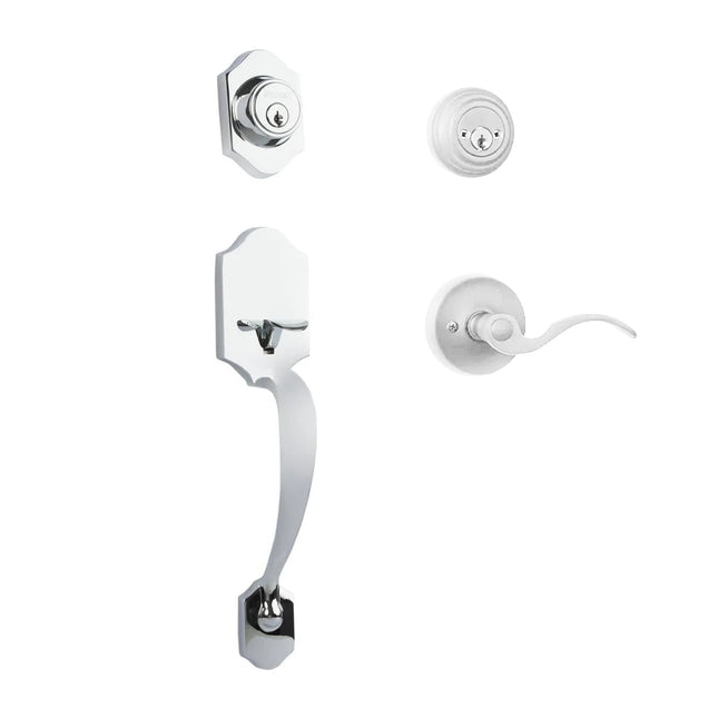 Charente Door Handle Double Cylinder Flutto on Piatta Entrance Set Polished Chrome N2LOK