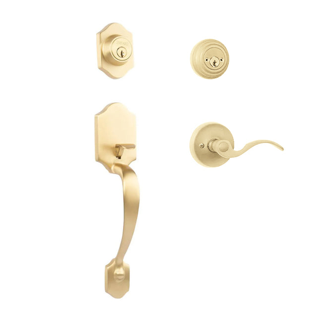 765 CH DC FL/PI SB BP | Charente Door Handle Double Cylinder Flutto on Piatta Entrance Set Satin Brass | N2lok