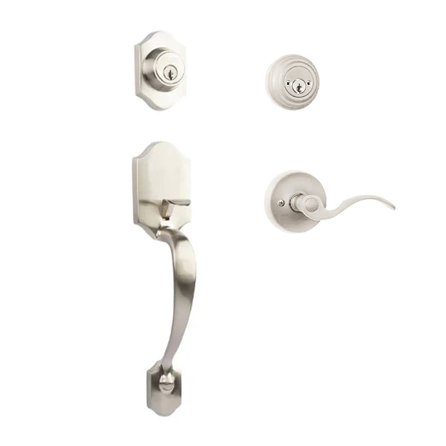 Charente Door Handle Double Cylinder Flutto on Piatta Entrance Set Satin Nickel N2LOK
