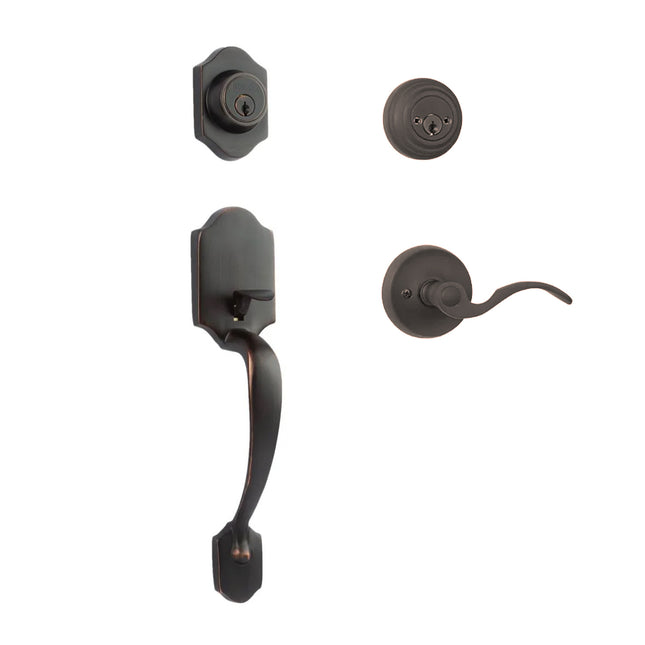 765 CH DC FL/PI VB BP | Charente Door Handle Double Cylinder Flutto on Piatta Entrance Set Venetian Bronze | N2lok