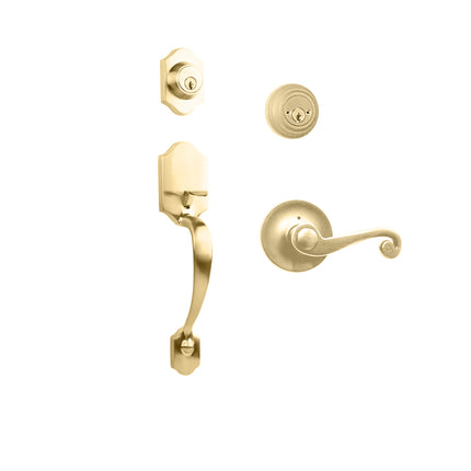 765 CH DC SP/PI L03 BP | Charente Door Handle Double Cylinder with Spiral Lever Entrance Set Box Pack Polished Brass | N2lok