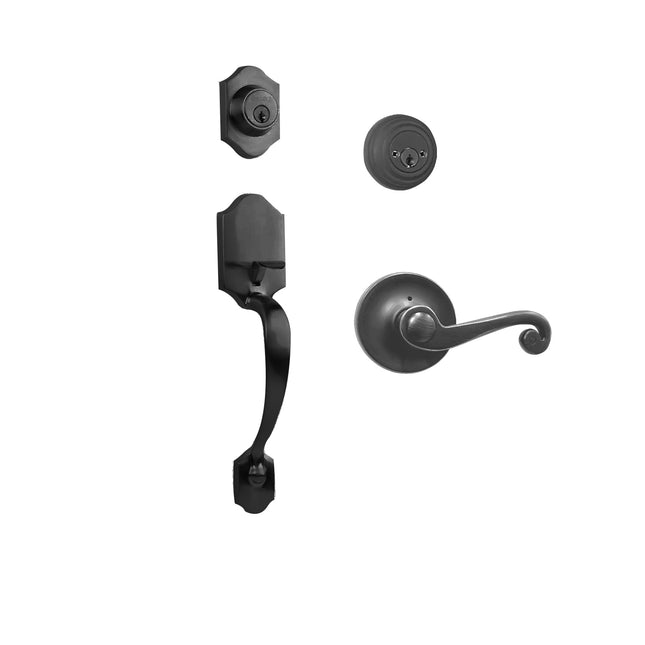 765 CH DC SP/PI MB BP | Charente Door Handle Double Cylinder with Spiral Lever Entrance Set Box Pack Matt Black | N2lok