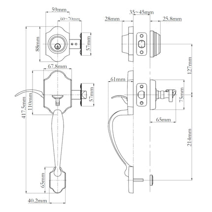 765 CH DC SP/PI SB BP | Charente Door Handle Double Cylinder with Spiral Lever Entrance Set Box Pack Satin Brass | N2lok