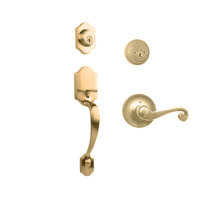 765 CH DC SP/PI SB BP | Charente Door Handle Double Cylinder with Spiral Lever Entrance Set Box Pack Satin Brass | N2lok