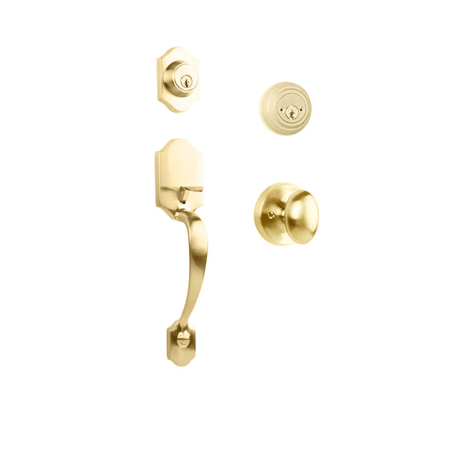 765 CH DC UO/PI L03 BP | Charente Door Handle Double Cylinder with Egg Knob Entrance Set Box Pack Polished Brass | N2lok