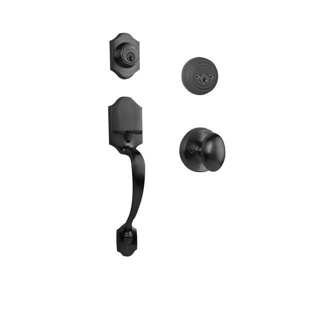 765 CH DC UO/PI MB BP | Charente Door Handle Double Cylinder with Egg Knob Entrance Set Box Pack Matt Black | N2lok