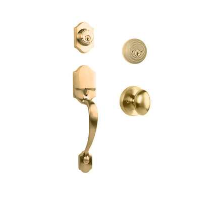765 CH DC UO/PI SB BP | Charente Door Handle Double Cylinder with Egg Knob Entrance Set Box Pack Satin Brass | N2lok