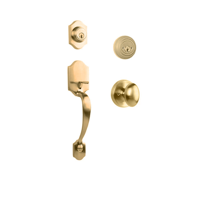 765 CH DC UO/PI SB BP | Charente Door Handle Double Cylinder with Egg Knob Entrance Set Box Pack Satin Brass | N2lok