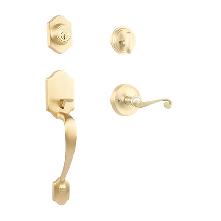 765 CH SC SP/PI SB BP | Charente Door Handle Single Cylinder Spiral Lever Entrance Set Satin Brass | N2lok
