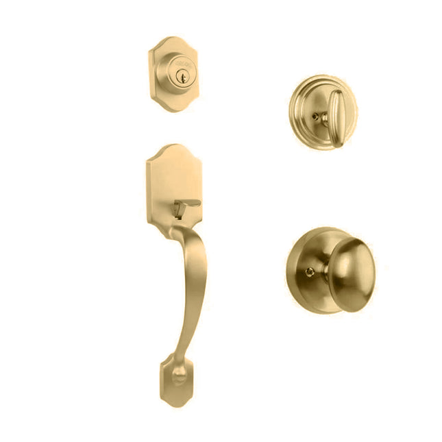 765 CH SC UO/PI SB BP | Charente Single Cylinder Entry Set with Egg Door Knob Box Pack Satin Brass 765CHSCUOPISBBP | N2lok